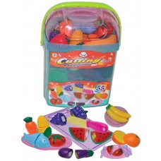 CUTTING PLAYFOOD SET WITH BUCKET 55 PCS